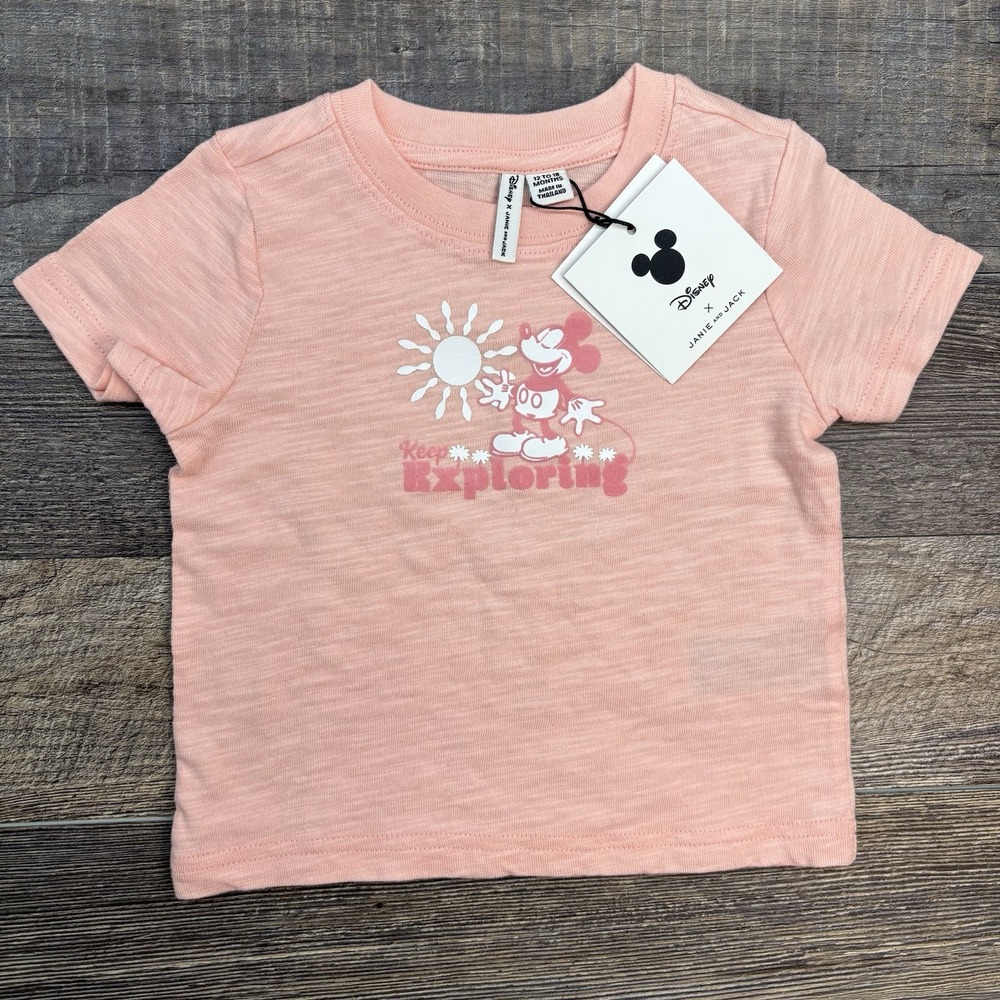 Janie and Jack 12-18 Month Disney Mickey Mouse Explorer Tee Shirt Soft Peach NEW